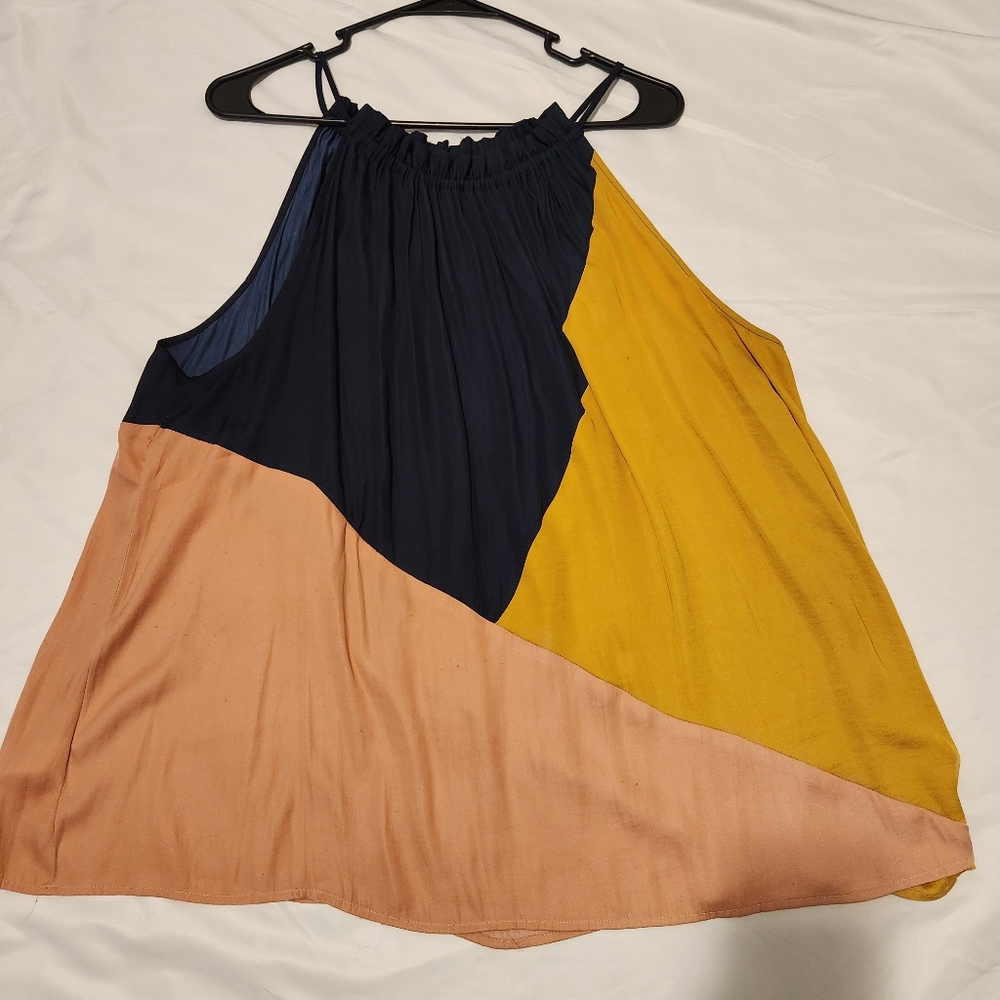 LOFT Colorblock Halter Tank Top in Navy, Mustard & Blush